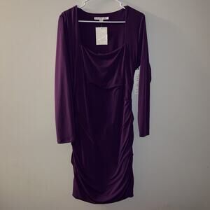 Boston Proper Woman Purple Long Sleeve Rouched Dress, NWT